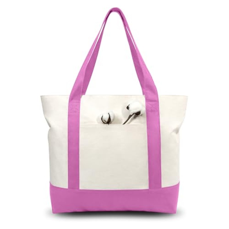1-Pack Canvas Tote Bag with an External Pocket, Reusable Grocery Shopping Bag, Top Zipper