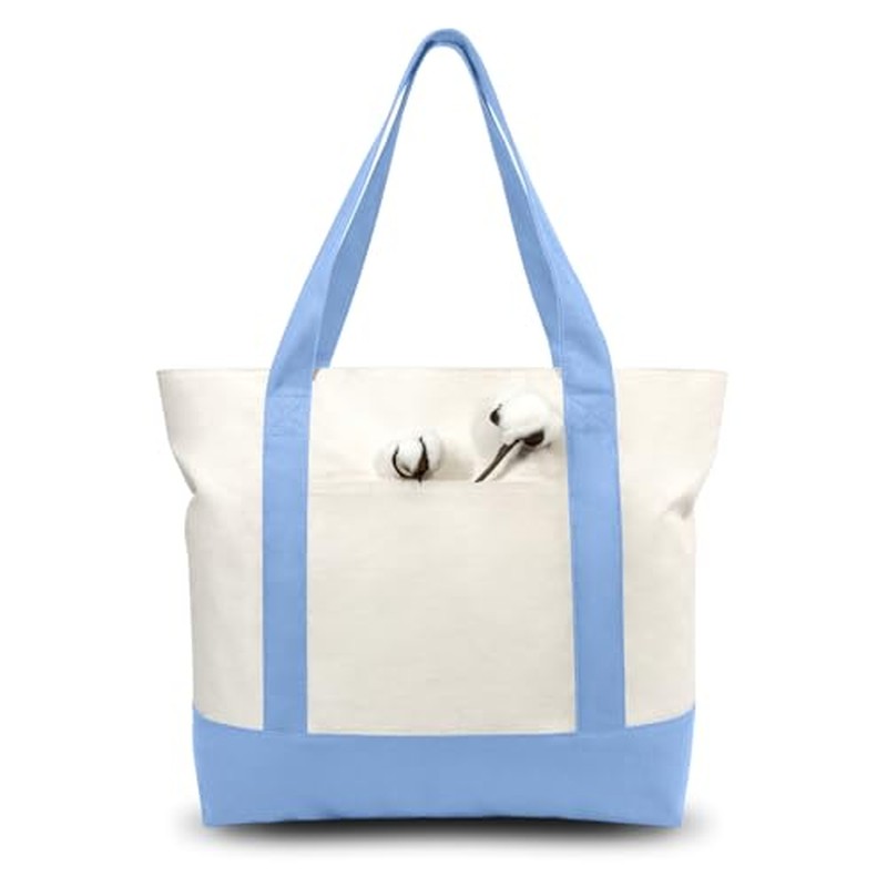 1-Pack Canvas Tote Bag with an External Pocket, Reusable Grocery Shopping Bag, Top Zipper (1)
