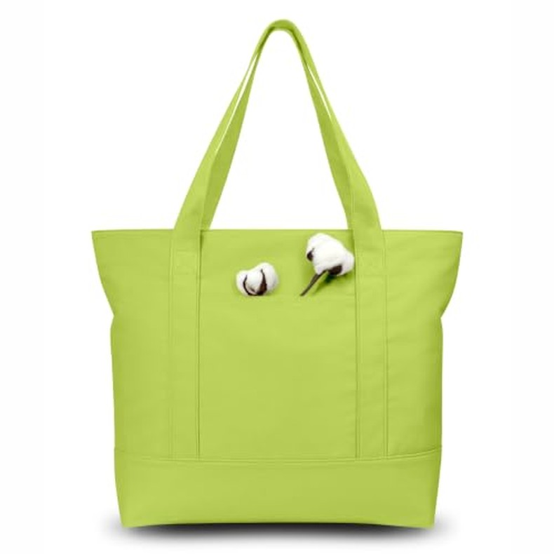 1-Pack Canvas Tote Bag with an External Pocket, Reusable Grocery Shopping Bag, Top Zipper (1)