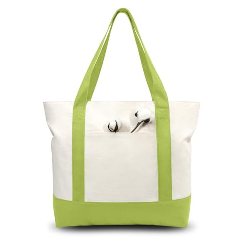 1-Pack Canvas Tote Bag with an External Pocket, Reusable Grocery Shopping Bag, Top Zipper (1)