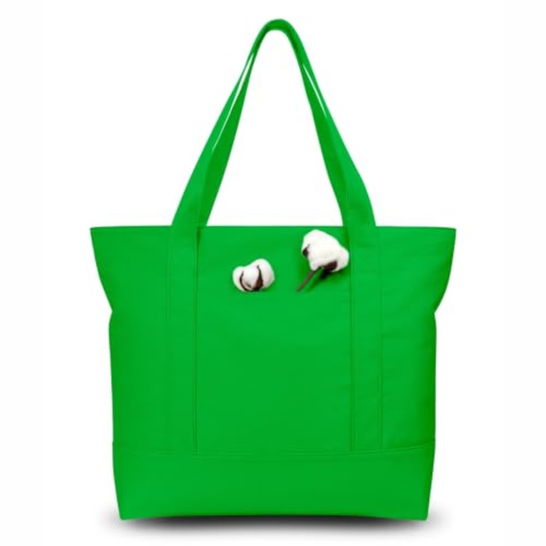 1-Pack Canvas Tote Bag with an External Pocket, Reusable Grocery Shopping Bag, Top Zipper (1)