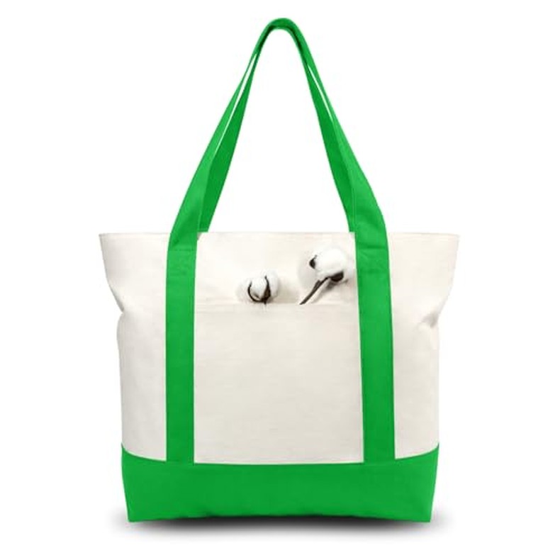 1-Pack Canvas Tote Bag with an External Pocket, Reusable Grocery Shopping Bag, Top Zipper (1)
