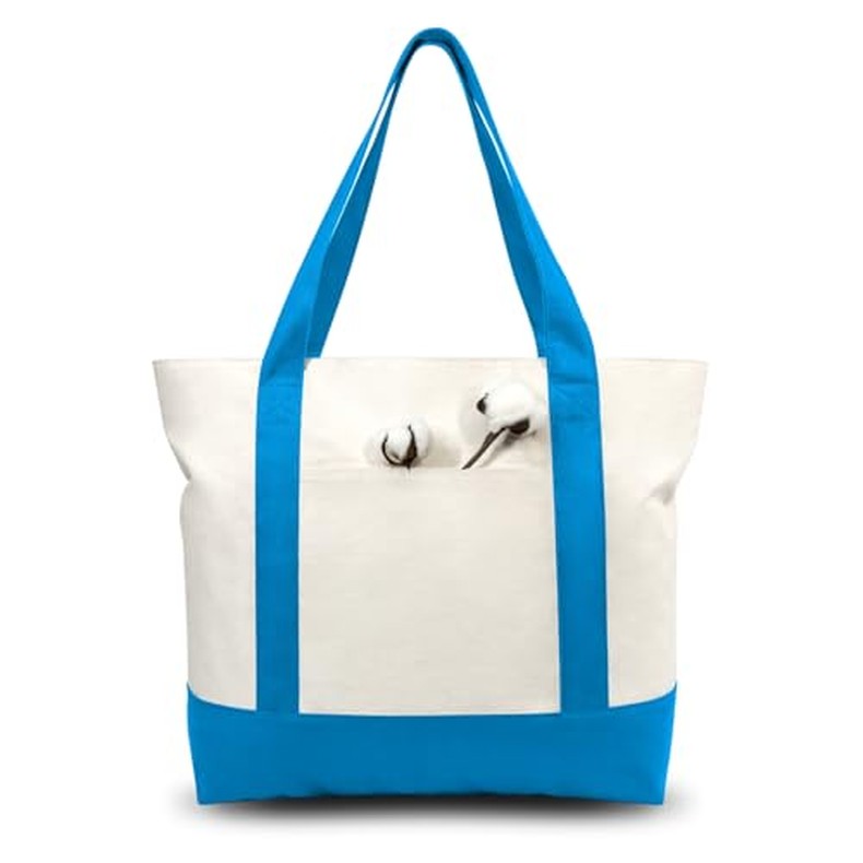 1-Pack Canvas Tote Bag with an External Pocket, Reusable Grocery Shopping Bag, Top Zipper (1)