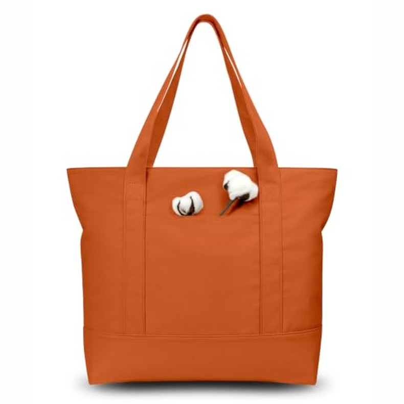 1-Pack Canvas Tote Bag with an External Pocket, Reusable Grocery Shopping Bag, Top Zipper (1)