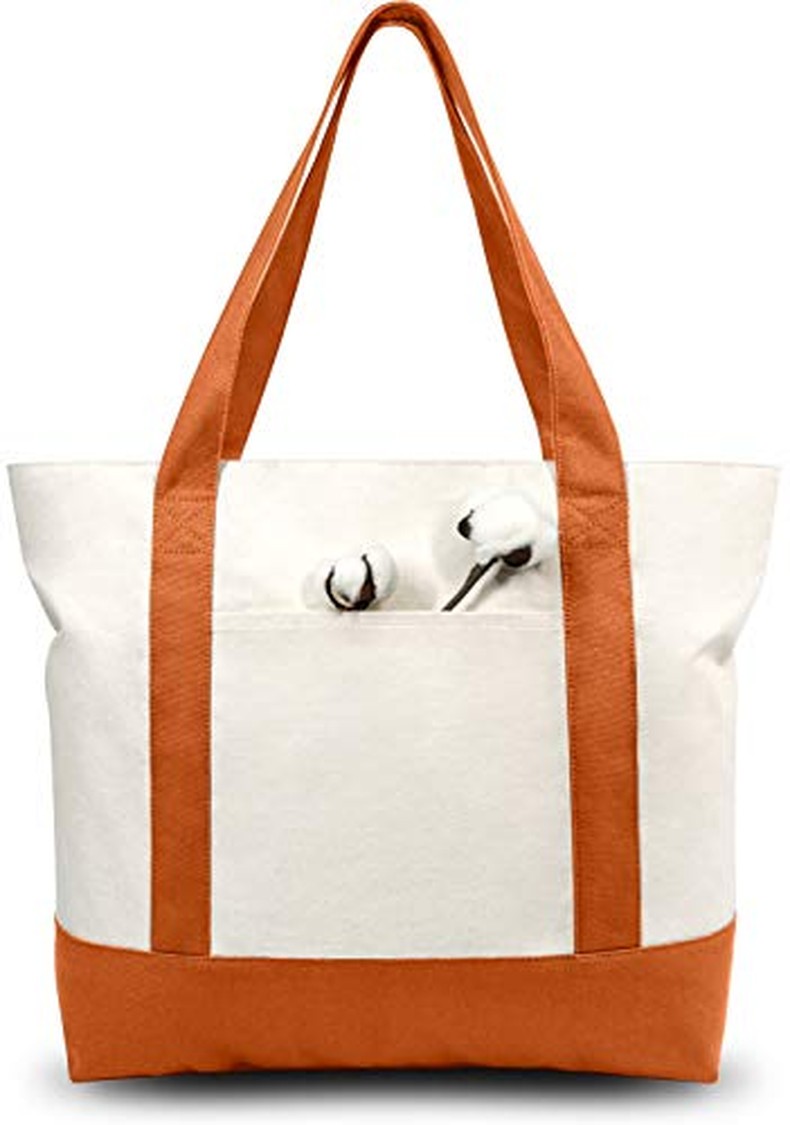 1-Pack Canvas Tote Bag with an External Pocket, Reusable Grocery Shopping Bag, Top Zipper (1)