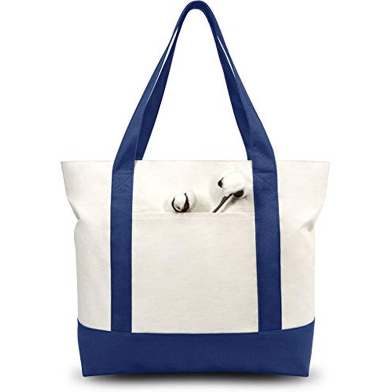 1-Pack Canvas Tote Bag with an External Pocket, Reusable Gro
