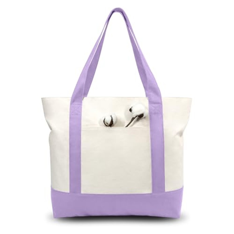 1-Pack Canvas Tote Bag with an External Pocket, Reusable Grocery Shopping Bag, Top Zipper