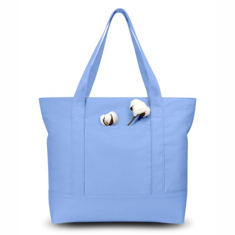 1-Pack Canvas Tote Bag with an External Pocket, Reusable Grocery Shopping Bag, Top Zipper