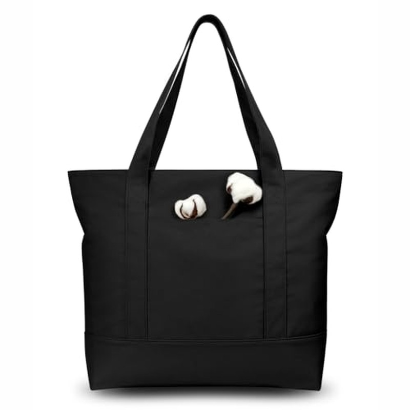 1-Pack Canvas Tote Bag with an External Pocket, Reusable Gro