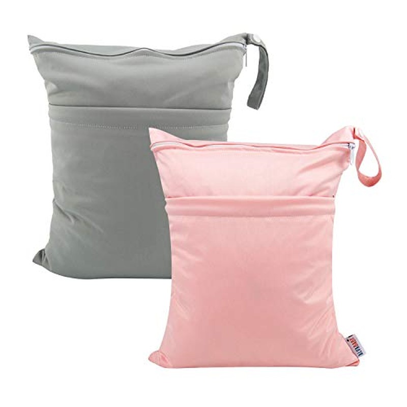 ALVABABY 2pcs Cloth Diaper Wet Dry Bags Waterproof Reusable with Two Zippered Pockets Travel Be