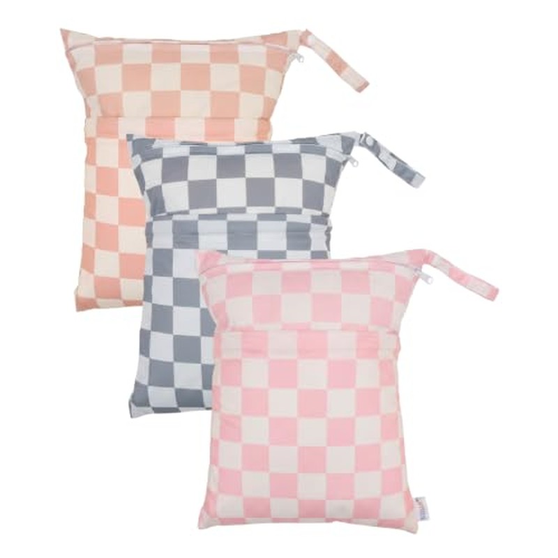 ALVABABY 2pcs Cloth Diaper Wet Dry Bags Waterproof Reusable with Two Zippered Pockets Travel Be