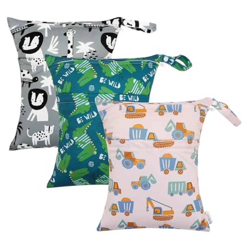 ALVABABY 2pcs Cloth Diaper Wet Dry Bags Waterproof Reusable with Two Zippered Pockets Travel Be