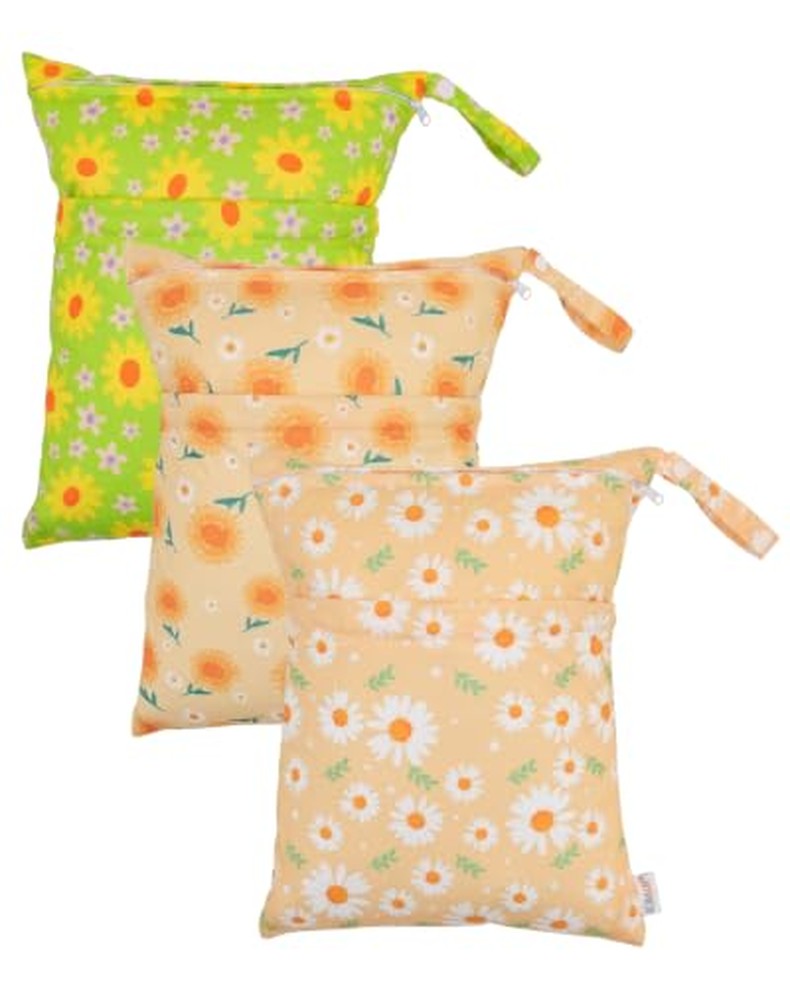 ALVABABY 2pcs Cloth Diaper Wet Dry Bags Waterproof Reusable with Two Zippered Pockets Travel Be detail