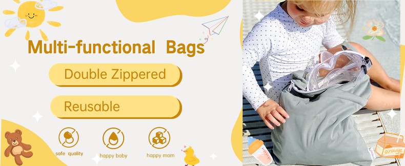 ALVABABY 2pcs Cloth Diaper Wet Dry Bags Waterproof Reusable with Two Zippered Pockets Travel Be detail