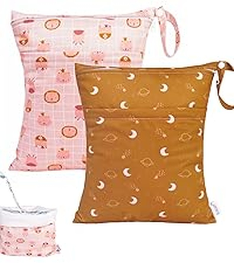ALVABABY 2pcs Cloth Diaper Wet Dry Bags Waterproof Reusable with Two Zippered Pockets Travel Be detail