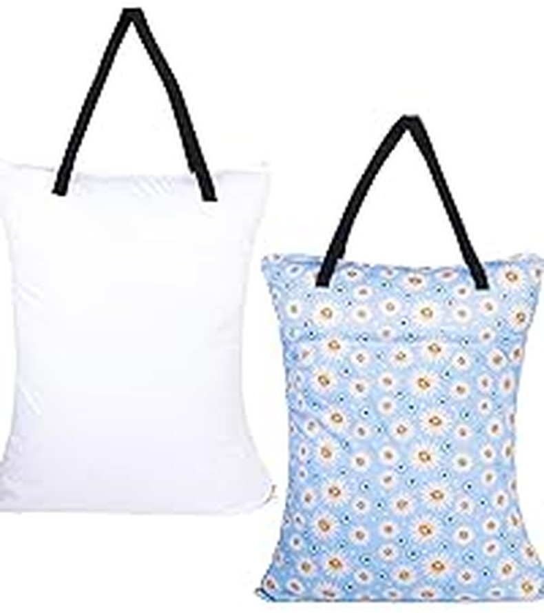 ALVABABY 2pcs Cloth Diaper Wet Dry Bags Waterproof Reusable with Two Zippered Pockets Travel Be detail