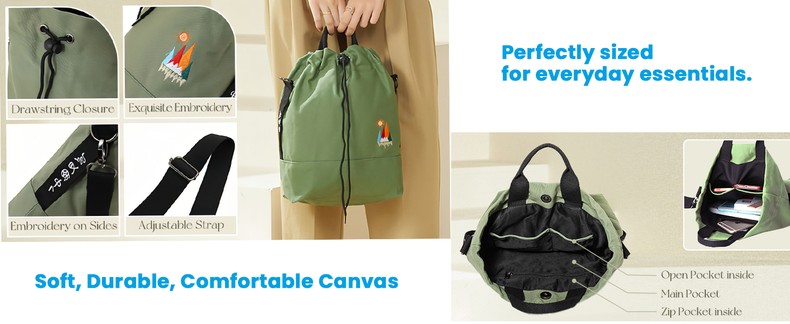 Canvas Crossbody Bag for Women Tote Handbag Slouchy Shoulder Bag detail