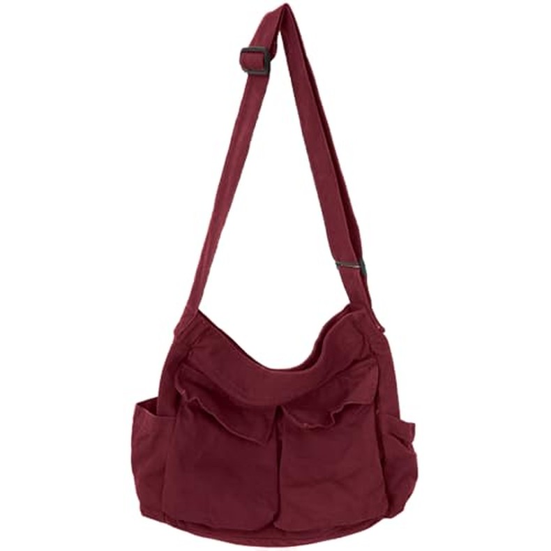 Canvas Messenger Bag Large Crossbody Bag with Multiple Pockets Canvas Shoulder Tote Bag for Women an detail