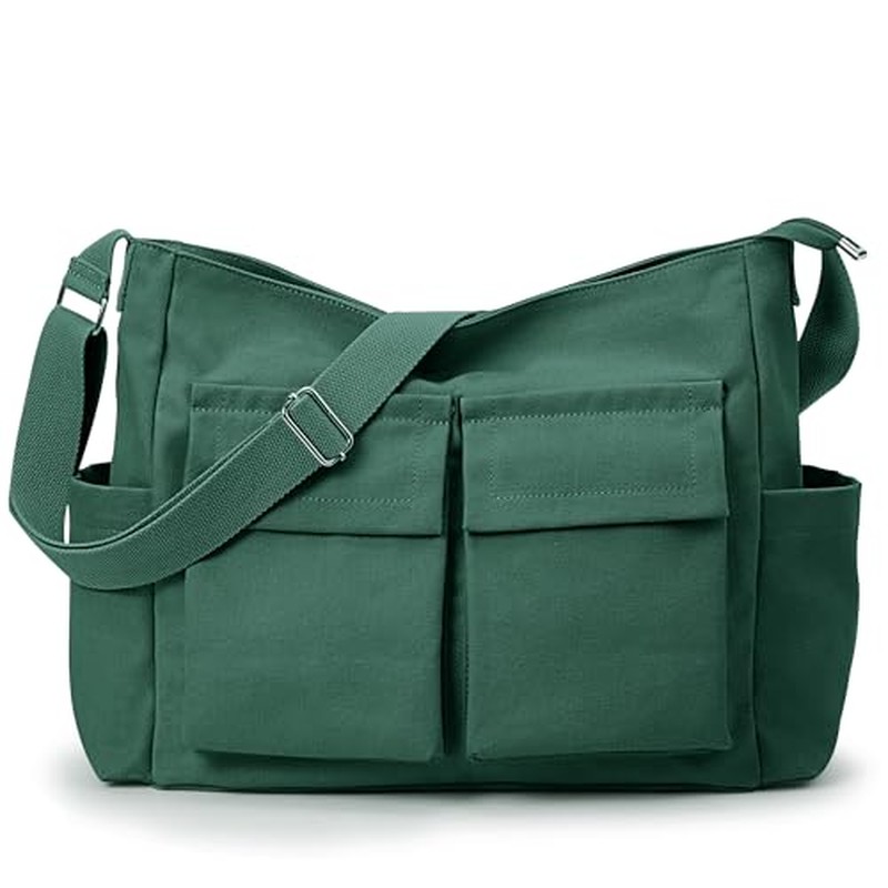 Canvas Tote Bag Zipper Large Crossbody Shoulder Bag Messenger Bag