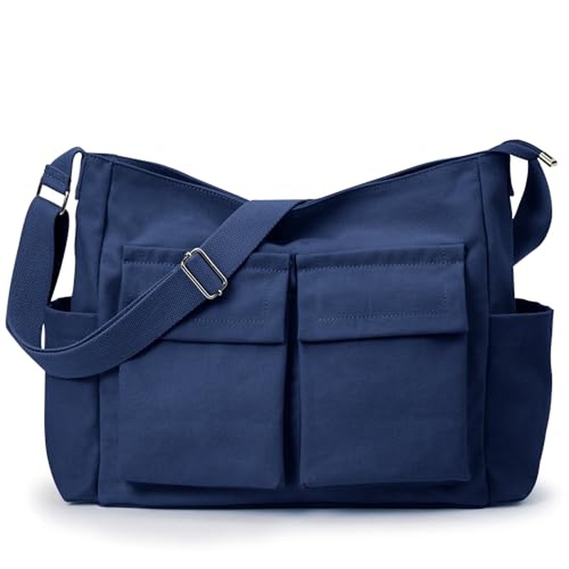 Canvas Tote Bag Zipper Large Crossbody Shoulder Bag Messenger Bag