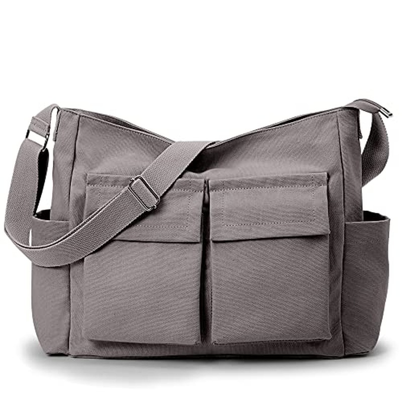 Canvas Tote Bag Zipper Large Crossbody Shoulder Bag Messenger Bag
