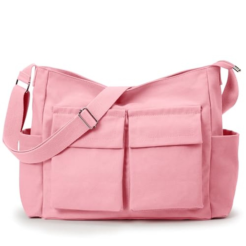 Canvas Tote Bag Zipper Large Crossbody Shoulder Bag Messenger Bag