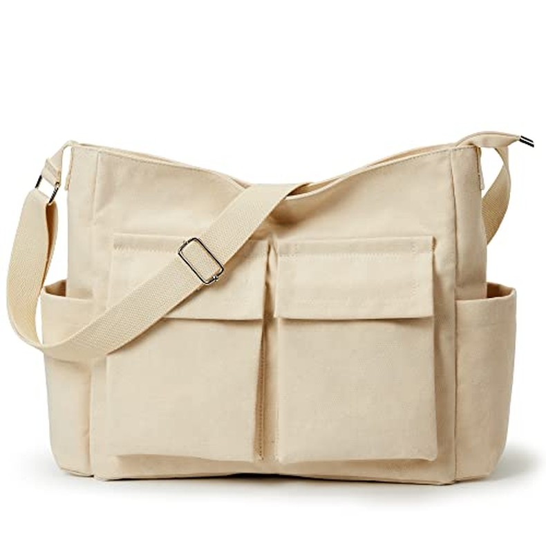 Canvas Tote Bag Zipper Large Crossbody Shoulder Bag Messenger Bag detail