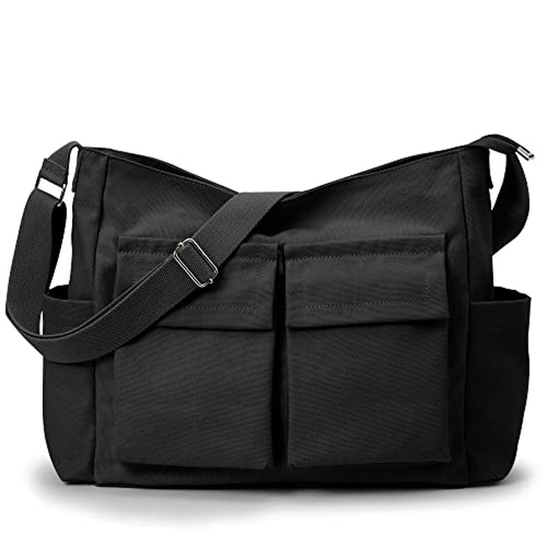 Canvas Tote Bag Zipper Large Crossbody Shoulder Bag Messenger Bag detail