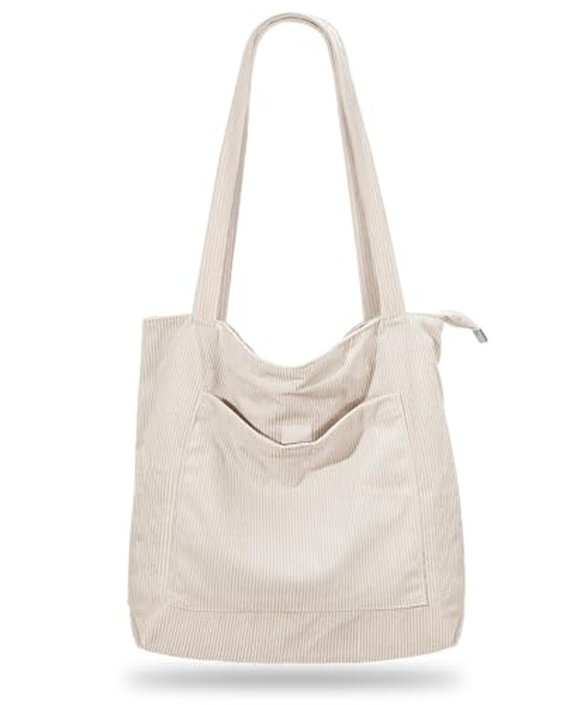Corduroy Tote Bag for Women,Hobo HandBags with Zipper detail