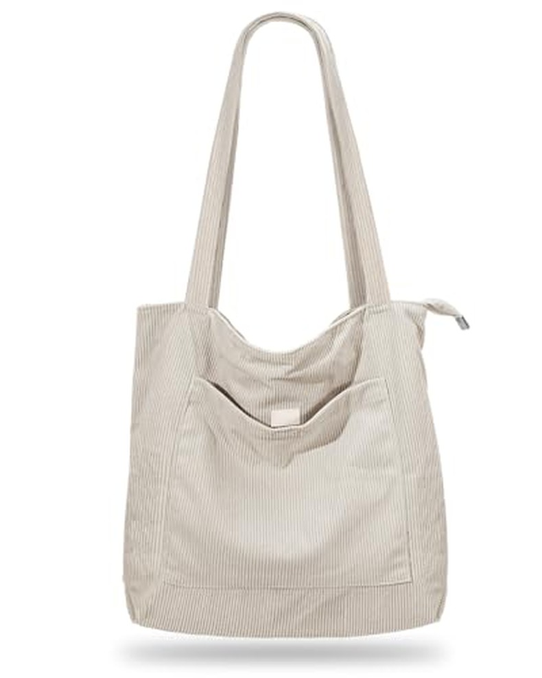 Corduroy Tote Bag for Women,Hobo HandBags with Zipper detail