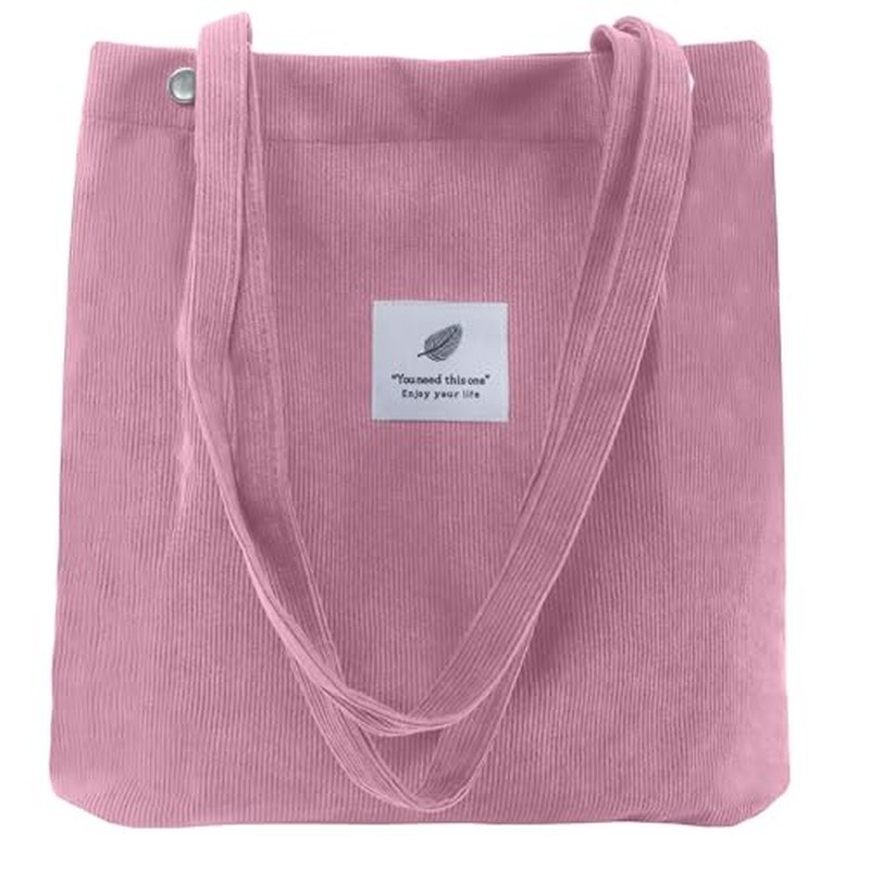Corduroy Tote Bag, Work Shoulder Purse with Snap for Women