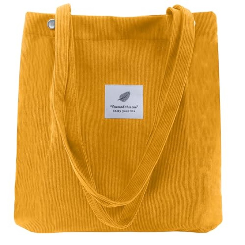 Corduroy Tote Bag, Work Shoulder Purse with Snap for Women