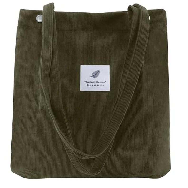 Corduroy Tote Bag, Work Shoulder Purse with Snap for Women detail