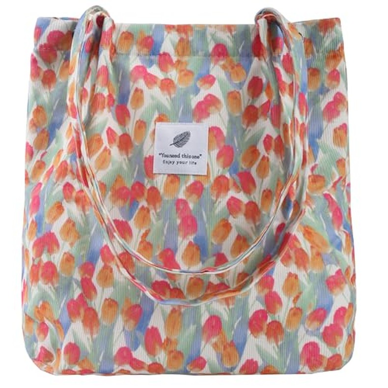 Corduroy Tote Bag, Work Shoulder Purse with Snap for Women detail