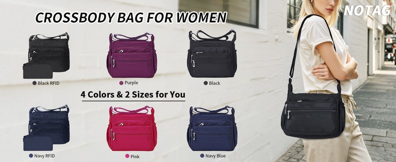 Crossbody Bag for Women Waterproof Shoulder Bag Multi Pockets Nylon Purse detail