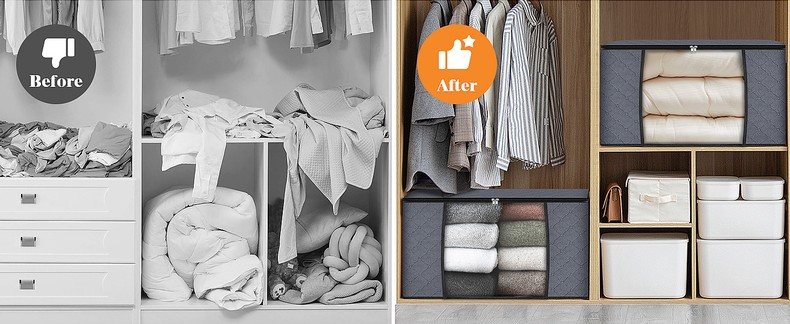 6 Pack Storage Bags for Clothes Blanket Storage Bins with Lids detail