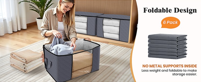 6 Pack Storage Bags for Clothes Blanket Storage Bins with Lids detail