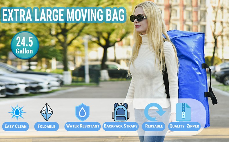 Extra Large Blue Moving Bags with Strong Zipper Backpack Handles detail