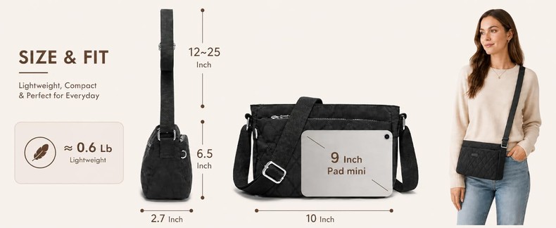 Lightweight Nylon Crossbody Bag for Women Small Quilted Shoulder Purse detail