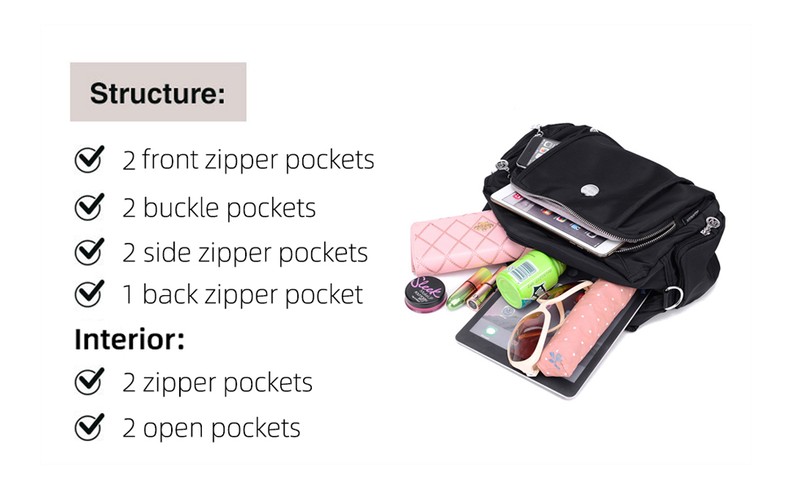 MINTEGRA Crossbody Bag for Women Waterproof Handbag Multi-Pocket Nylon Travel Shoulder Purse detail
