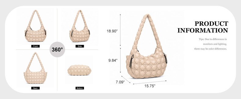 Puffer Tote Bag for Women Large Quilted Shoulder Bag Nylon Crossbody Bag detail