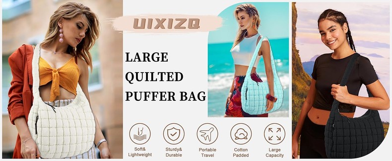 Quilted Puffer Tote Bag Purse Puffy Crossbody Shoulder Bag,Lightweight Nylon Hobo Bag Puffer Carryal detail