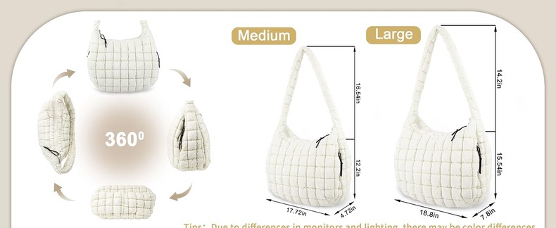 Quilted Puffer Tote Bag Purse Puffy Crossbody Shoulder Bag,Lightweight Nylon Hobo Bag Puffer Carryal detail