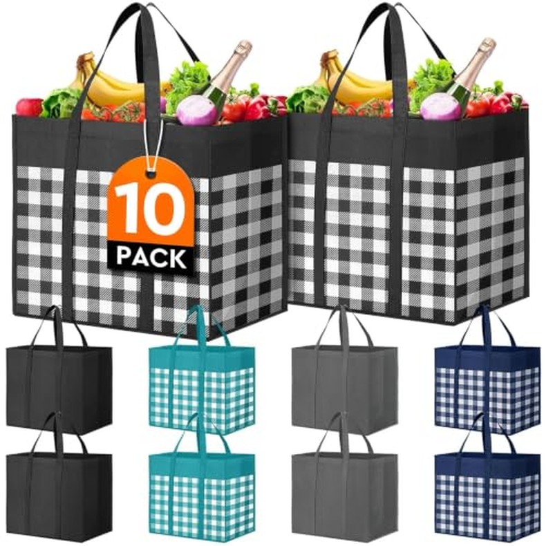 Reusable Grocery Shopping Bags 10 Pack Large Foldable Tote Bags Bulk detail