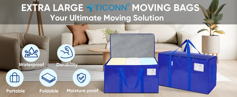 TICONN 6 Pack Extra Large Moving Bags Heavy Duty with Zippers & Carrying Handles, Durable Storage Ba detail