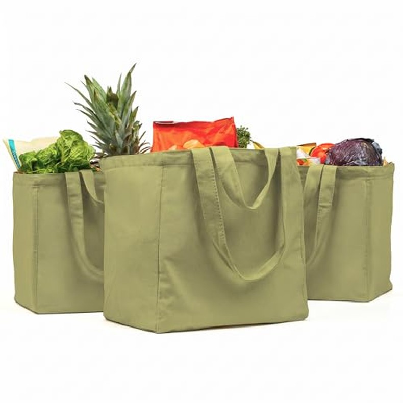 VeraMia Canvas Grocery Bag 3pc XL Set with Real Pockets, Long Should. Heavy Duty, Foldable, Washable detail