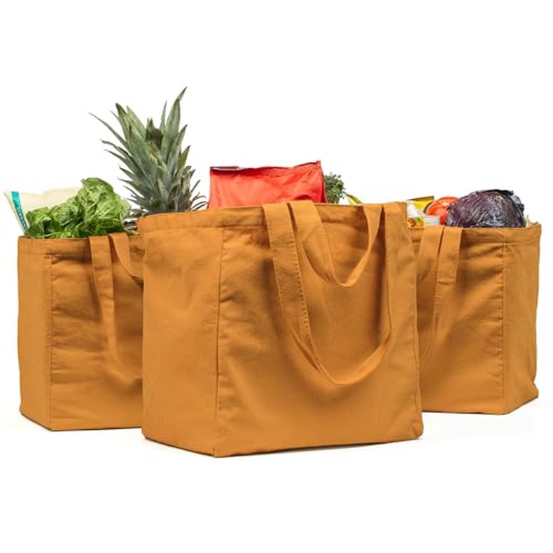VeraMia Canvas Grocery Bag 3pc XL Set with Real Pockets, Long Should. Heavy Duty, Foldable, Washable detail
