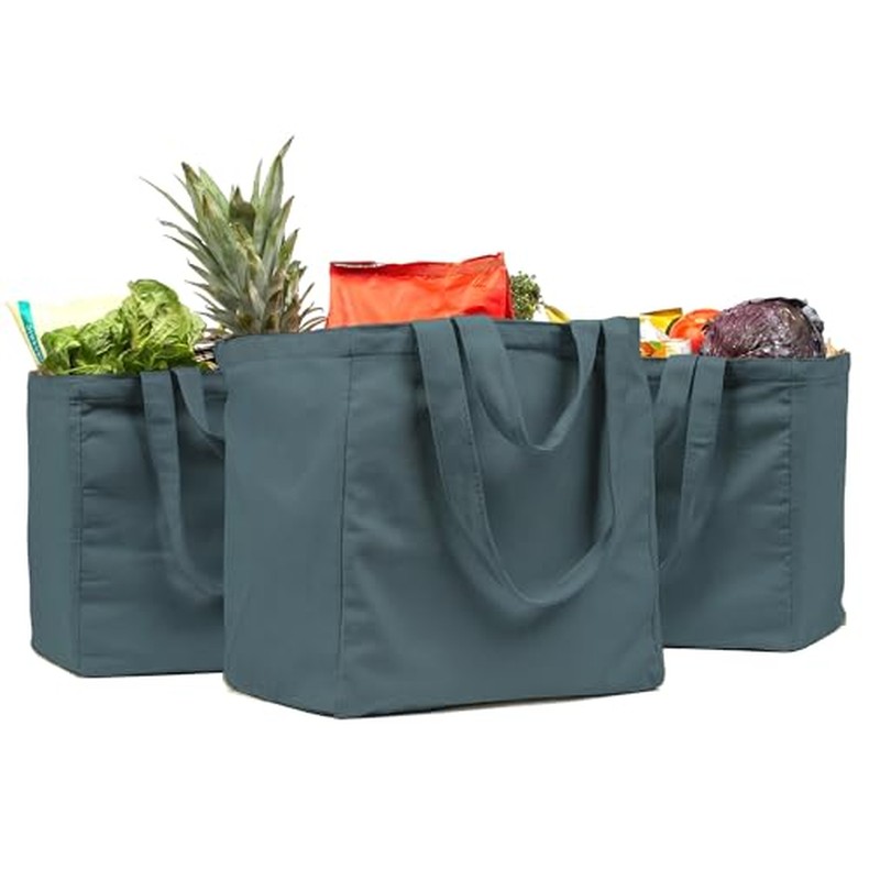 VeraMia Canvas Grocery Bag 3pc XL Set with Real Pockets, Long Should. Heavy Duty, Foldable, Washable detail