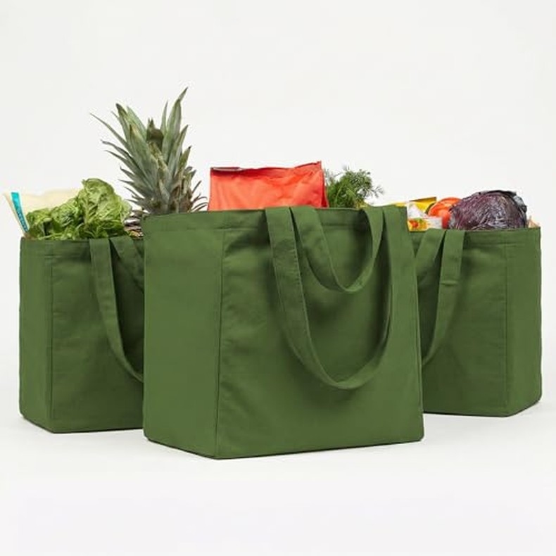 VeraMia Canvas Grocery Bag 3pc XL Set with Real Pockets, Long Should. Heavy Duty, Foldable, Washable detail