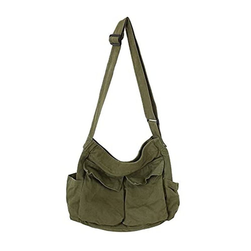 Canvas Messenger Bag Large Crossbody Bag with Multiple Pockets Canvas Shoulder Tote Bag for Women an